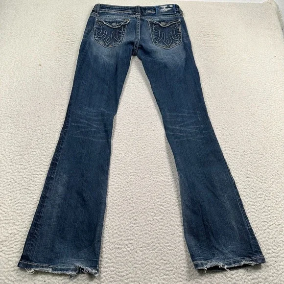 Mek Denim Jeans Womens 27x34 Oldham Bootcut Distressed Flap Pockets Stretch Blue - Picture 4 of 13